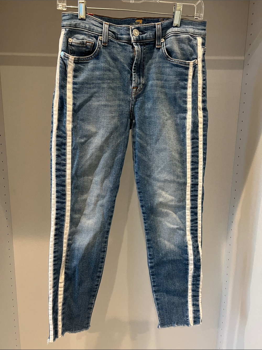 7 For All Mankind The Ankle Skinny Jeans with White Side Stripes